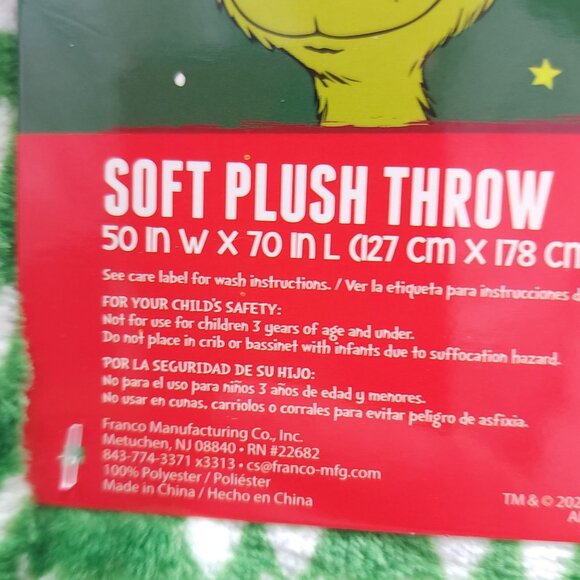 Dr. Seuss The Grinch Soft Plush Throw Blanket 50" X 70" Christmas Super Soft - Picture 5 of 9